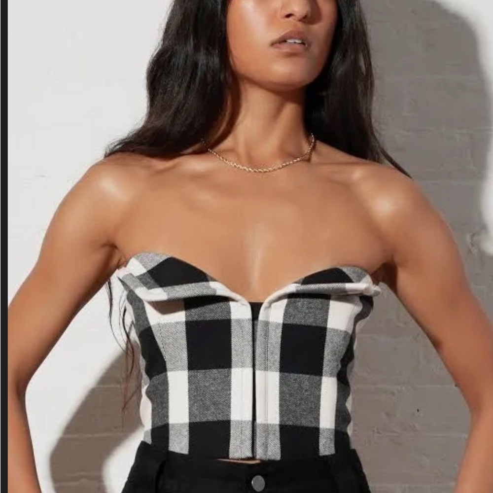 NWT Mara Hoffman Layne Organic Cotton Flannel Check Crop Top 10